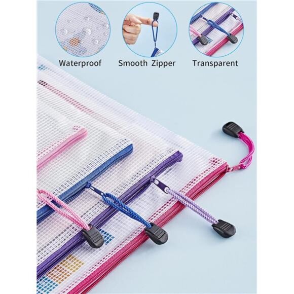 18 Pack 8 Sizes Mesh Pouch,9 Colors,Waterproof Zipper Bags Document Multipurpose - Picture 4 of 7